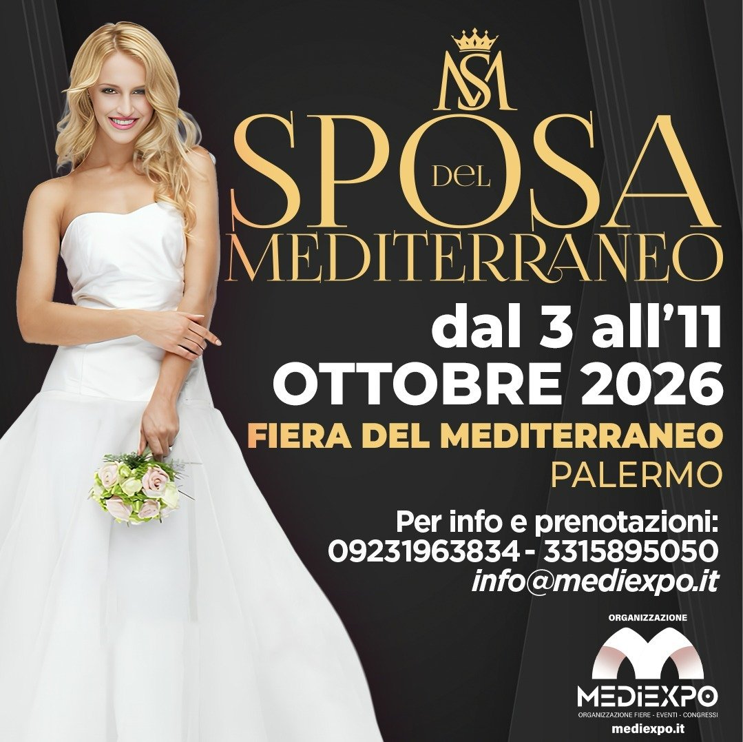 Locandina di Sposa del Mediterraneo 2026, dal 3 all'11 ottobre alla Fiera del Mediterraneo di Palermo